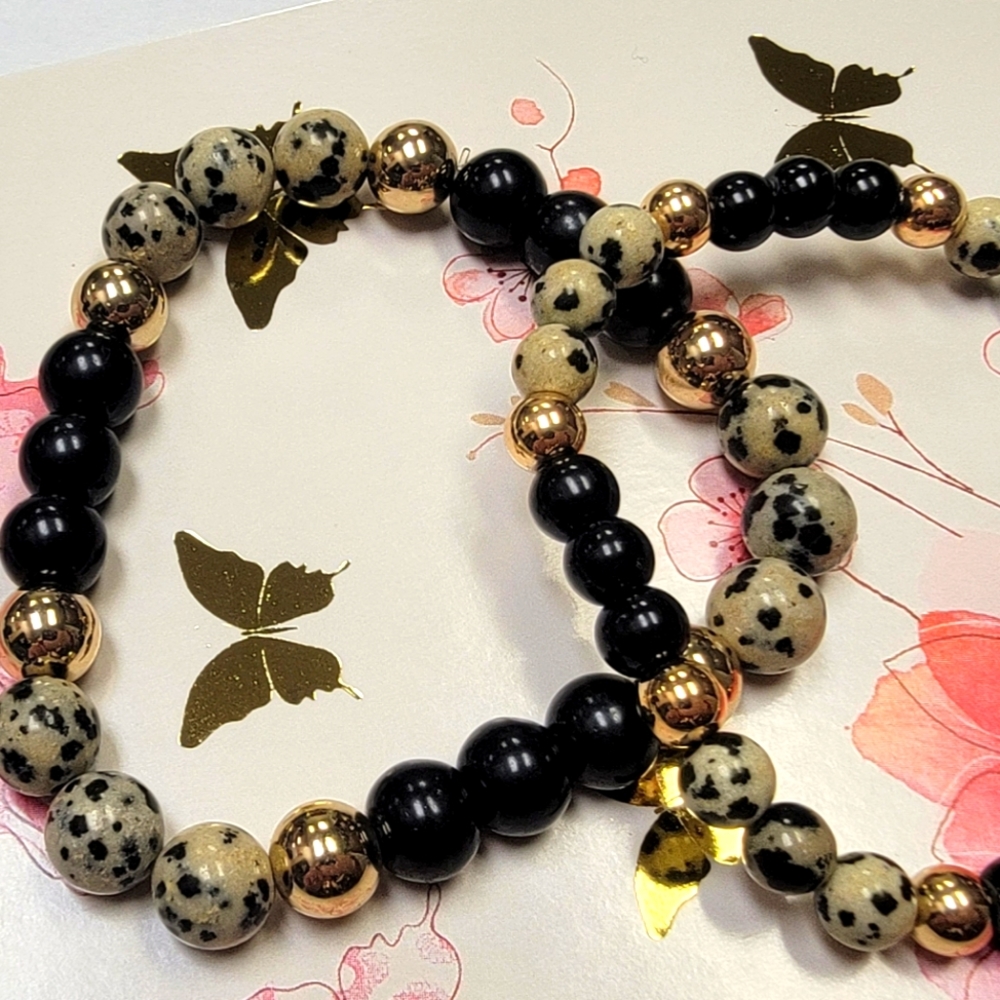 Dalmatian Gemstone Bracelet Set